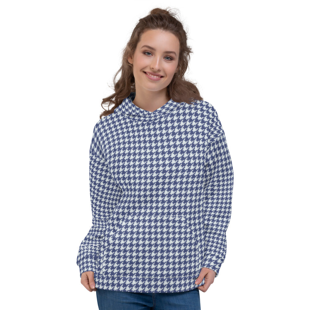 Recycled Unisex Hoodie - Navy Houndstooth - Women
