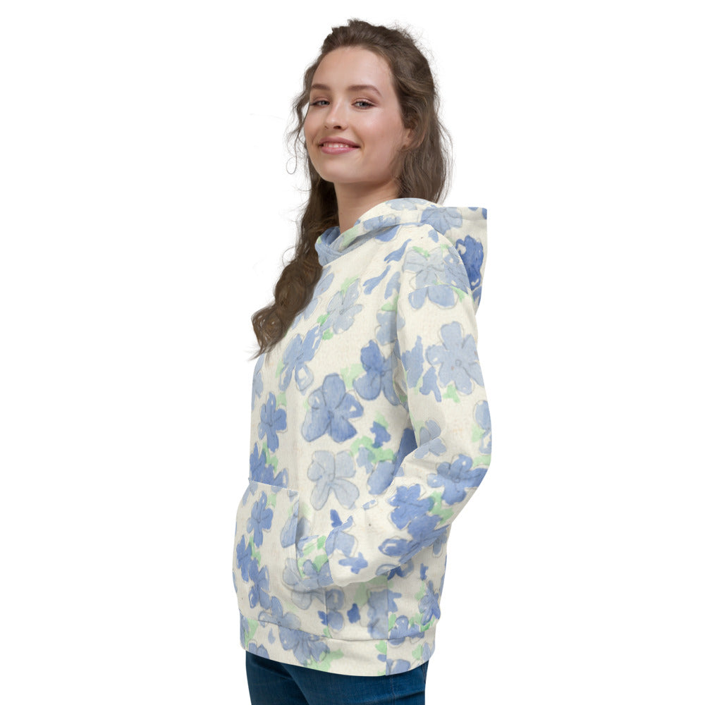 Recycled Unisex Hoodie - Blu&White Watercolor Floral - Women