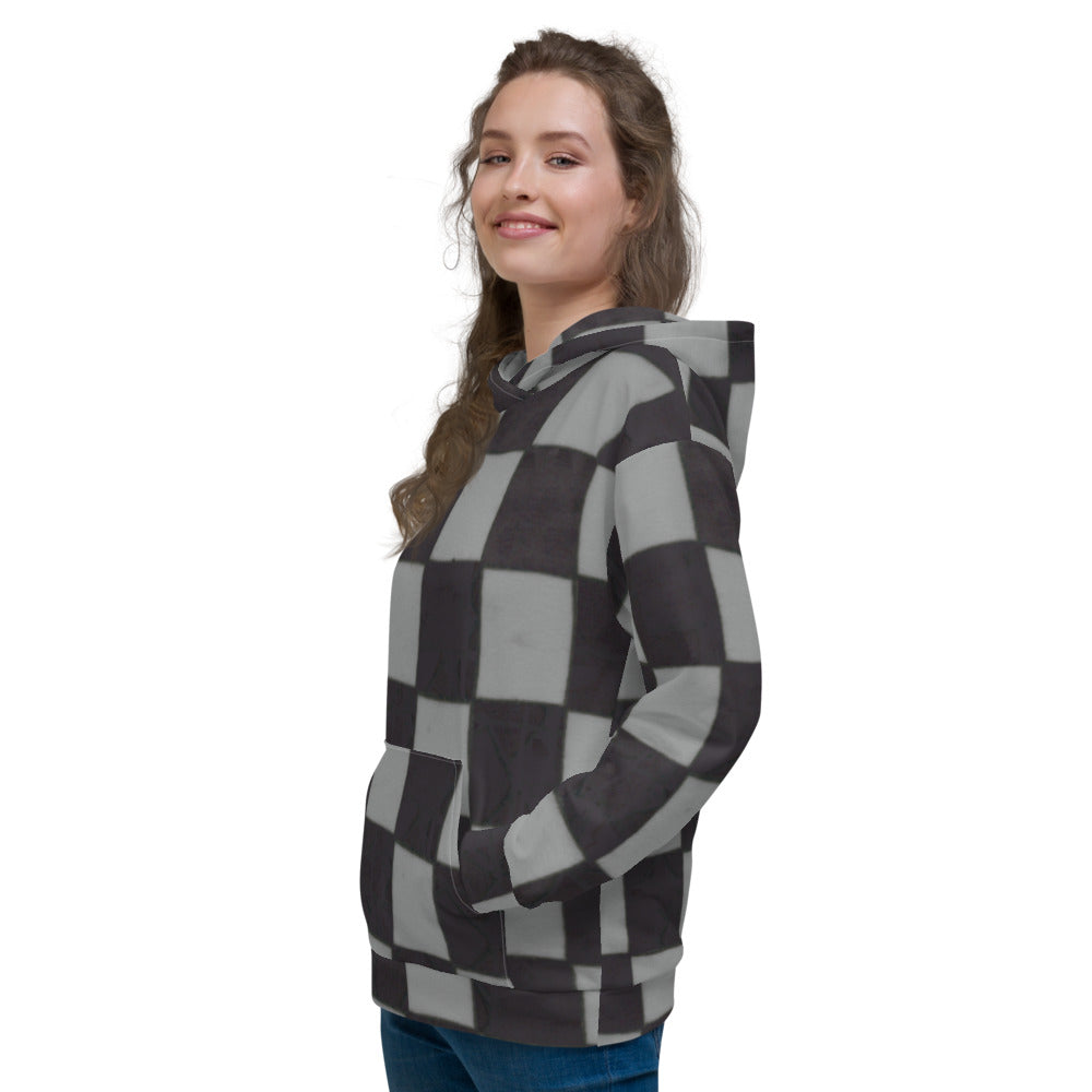 Recycled Unisex Hoodie - Grey Checkerboard - Women