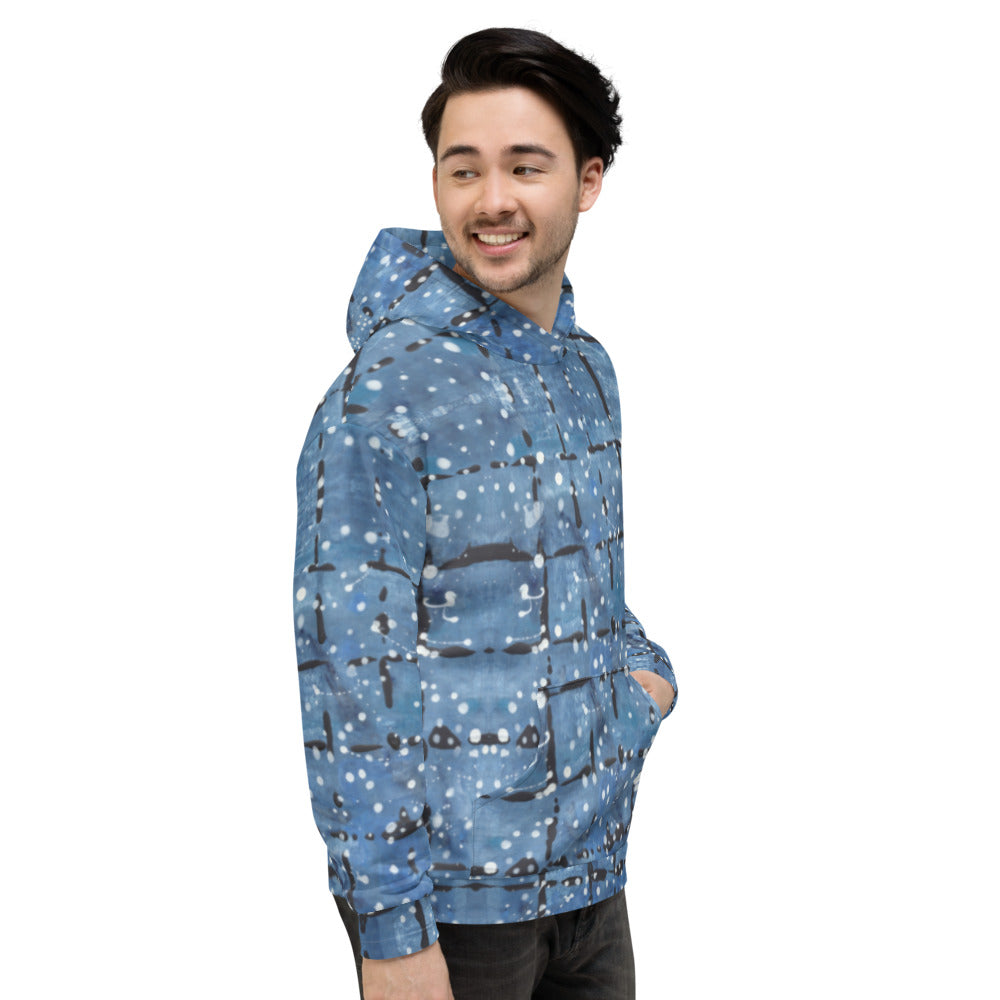 Recycled Unisex Hoodie- Blu&White Dotted Plaid - Men
