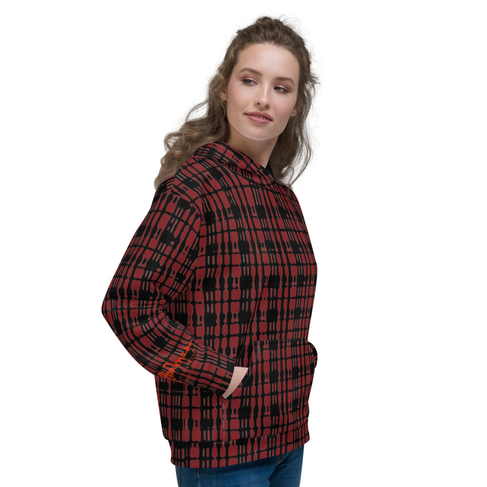 Recycled Unisex Hoodie - Black Red Tight Plaid - Women