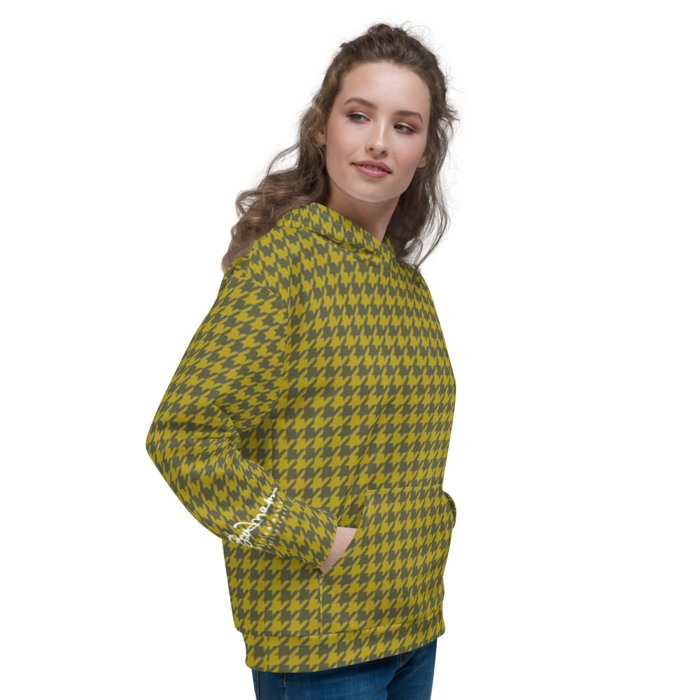 Recycled Unisex Hoodie - Olive Houndstooth - Women