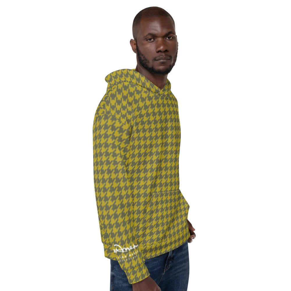 Recycled Unisex Hoodie - Olive Houndstooth - Men