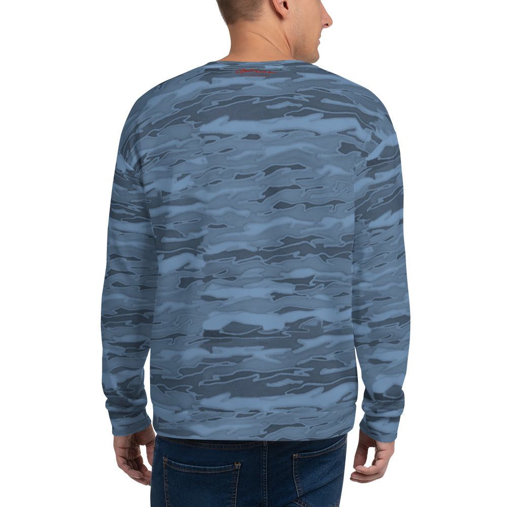 Recycled Unisex Sweatshirt - Steel Blue Camouflage Lava  - Men