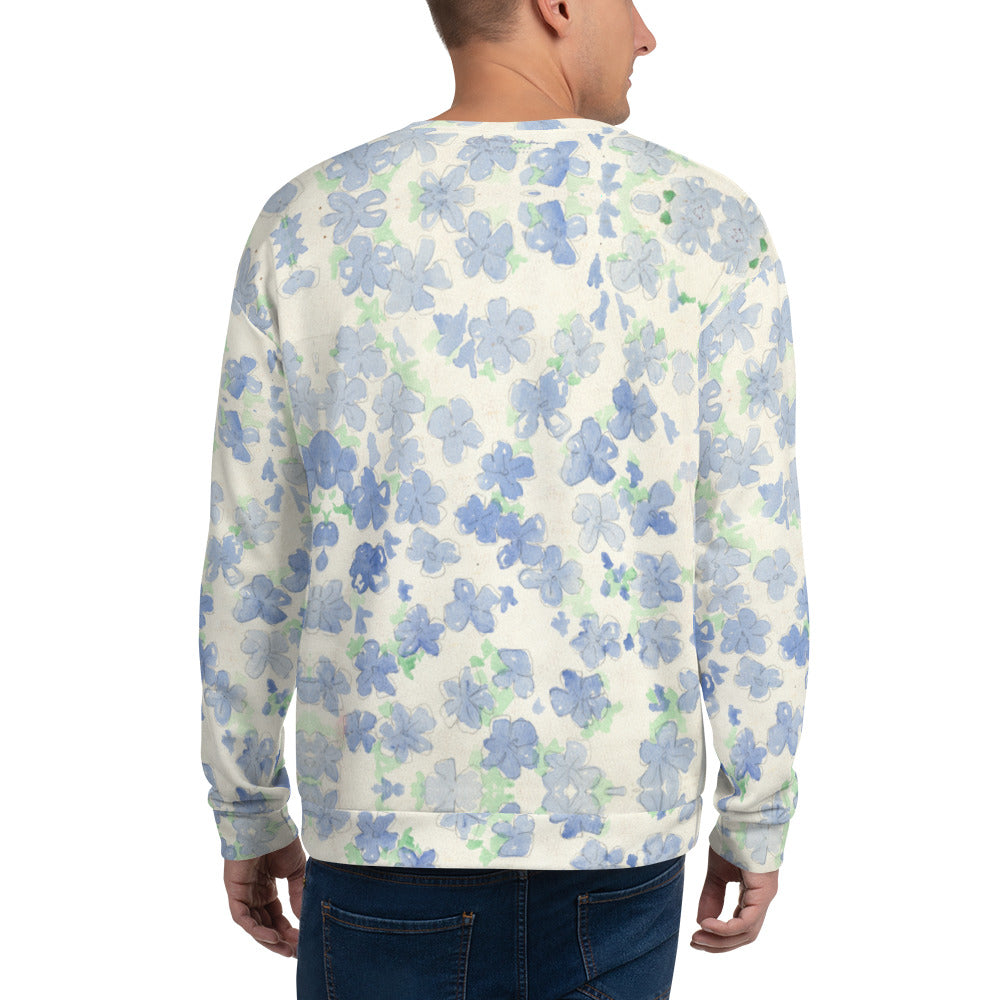Recycled Unisex Sweatshirt - Blu&White Watercolor Floral - Men