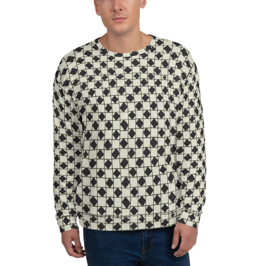 Recycled Unisex Sweatshirt - B&W Checkerboard Optical - Men