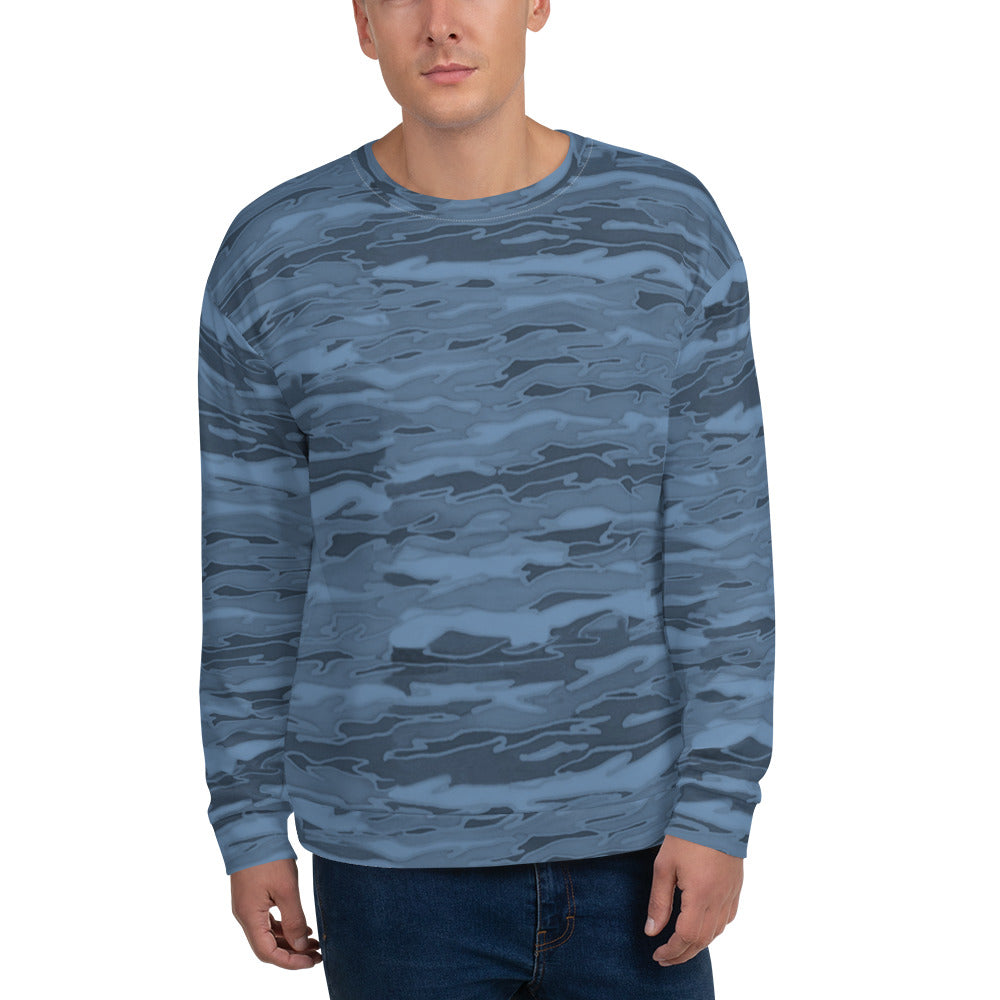 Recycled Unisex Sweatshirt - Steel Blue Camouflage Lava  - Men
