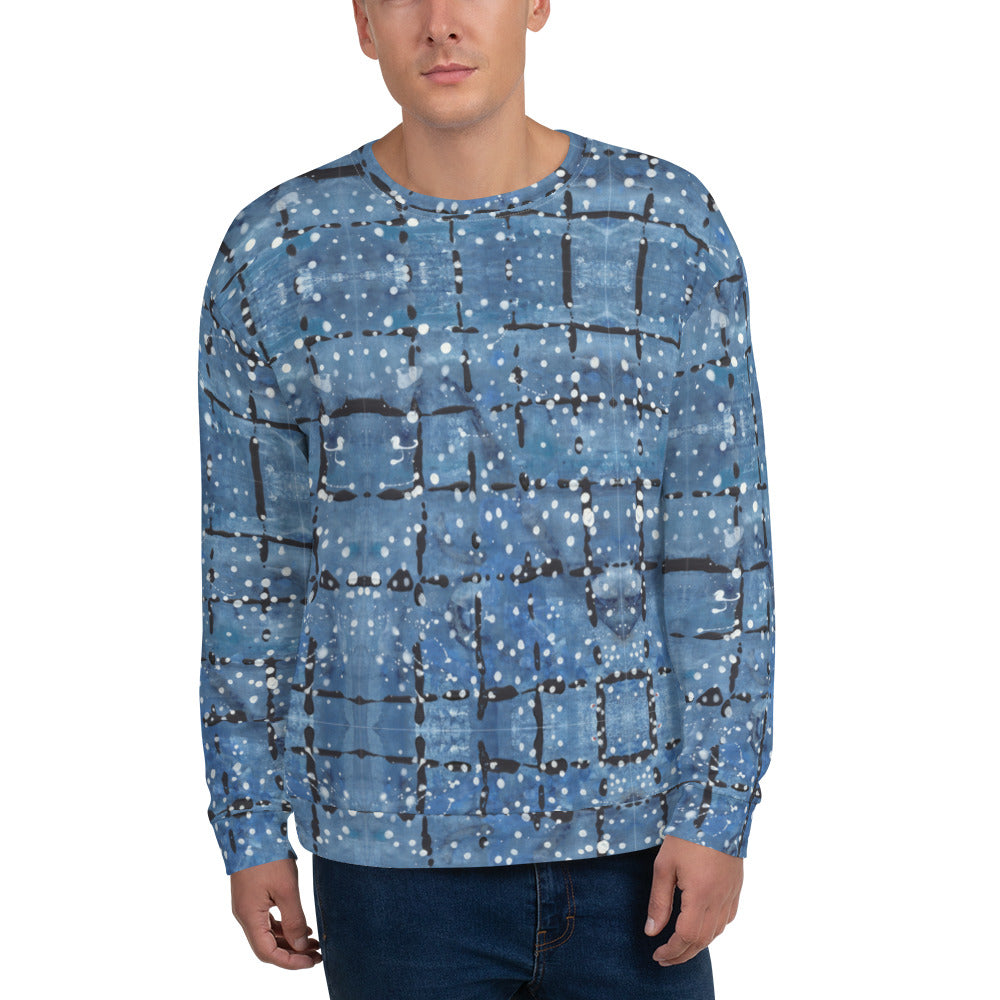 Recycled Unisex Sweatshirt - Blu&White Dotted Plaid - Men