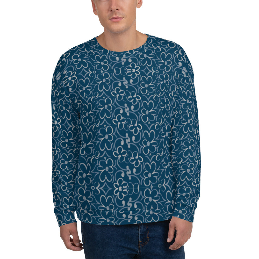 Recycled Unisex Sweatshirt - Linear Sixties Floral - Men