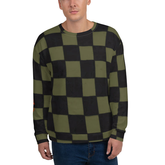 Recycled Unisex Sweatshirt - Khaki Checkerboard - Men