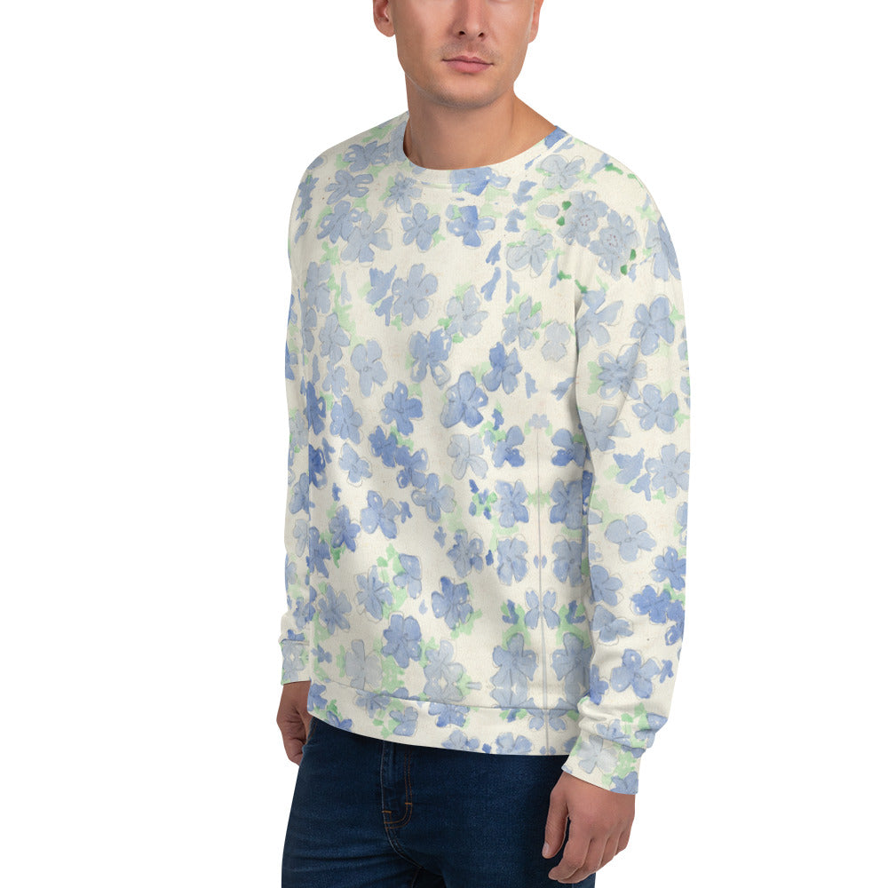 Recycled Unisex Sweatshirt - Blu&White Watercolor Floral - Men