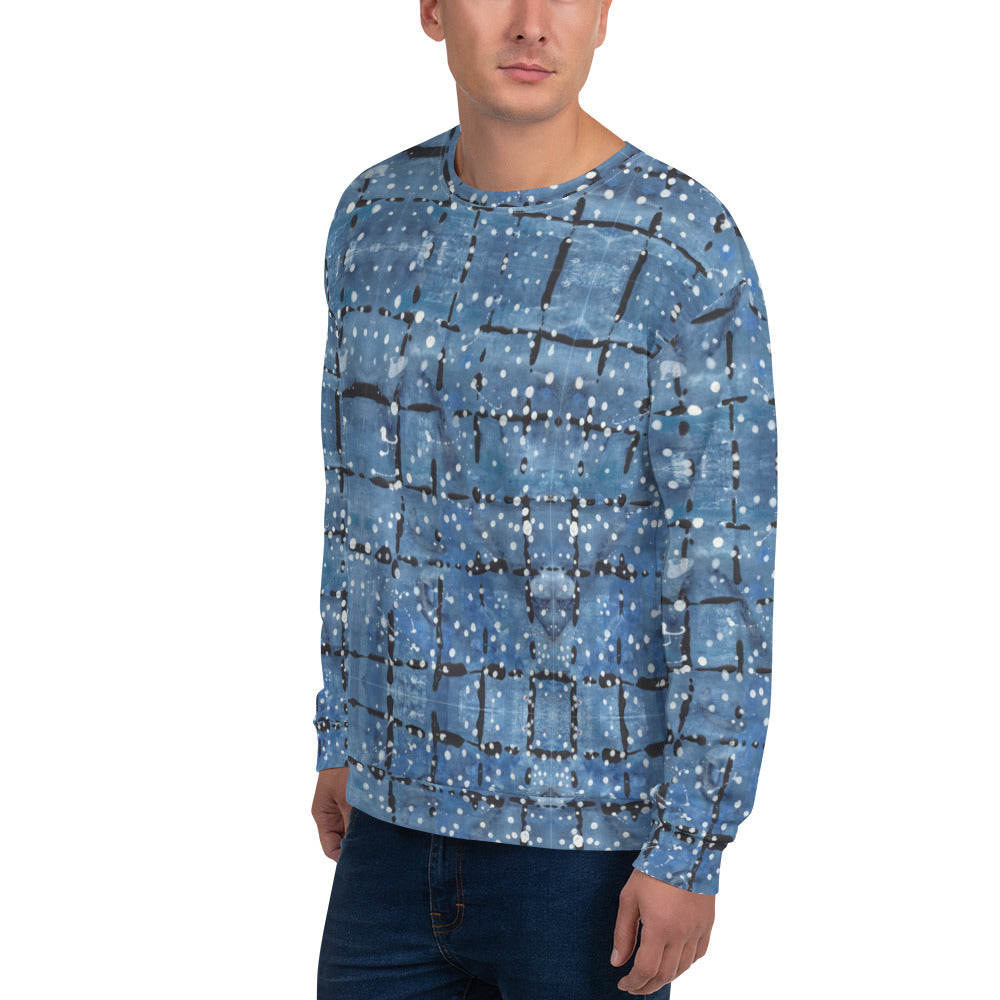 Recycled Unisex Sweatshirt - Blu&White Dotted Plaid - Men