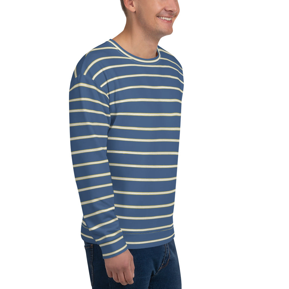 Recycled Unisex Sweatshirt - Blue Yellow White Stripe - Men