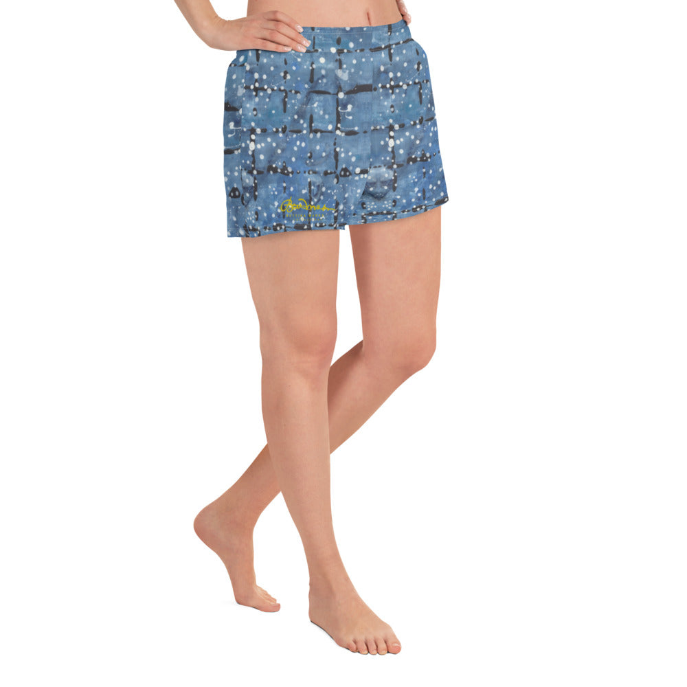 Women's Blu&White Dotted Plaid Athletic Shorts