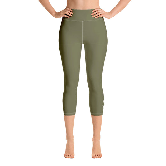 Khaki Green Yoga Capri Leggings