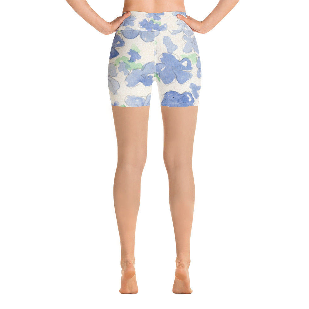 Blu Floral Watercolor Yoga Shorts