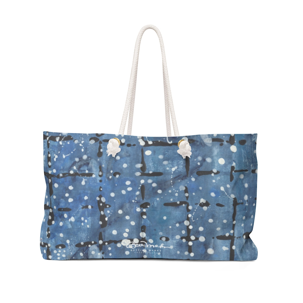 Blue&White Javaesque Plaidw White Dots Weekender Bag