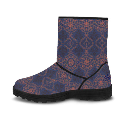 Sargasso Faux Fur Blue and Mellow Rose Morrocan Damask Boots