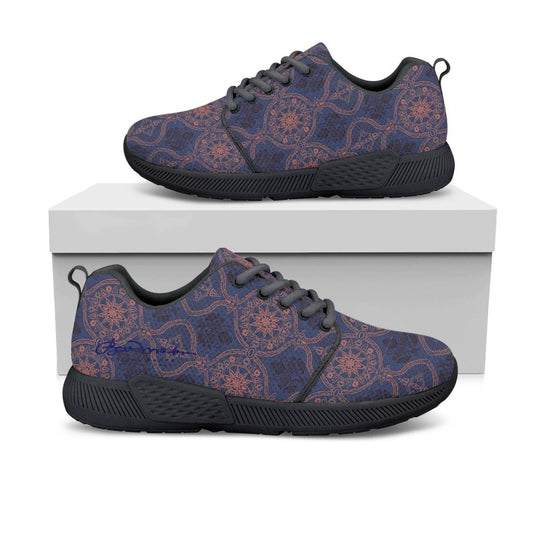 Sargasso Blue and Mellow Rose Damask Athletic Sneakers
