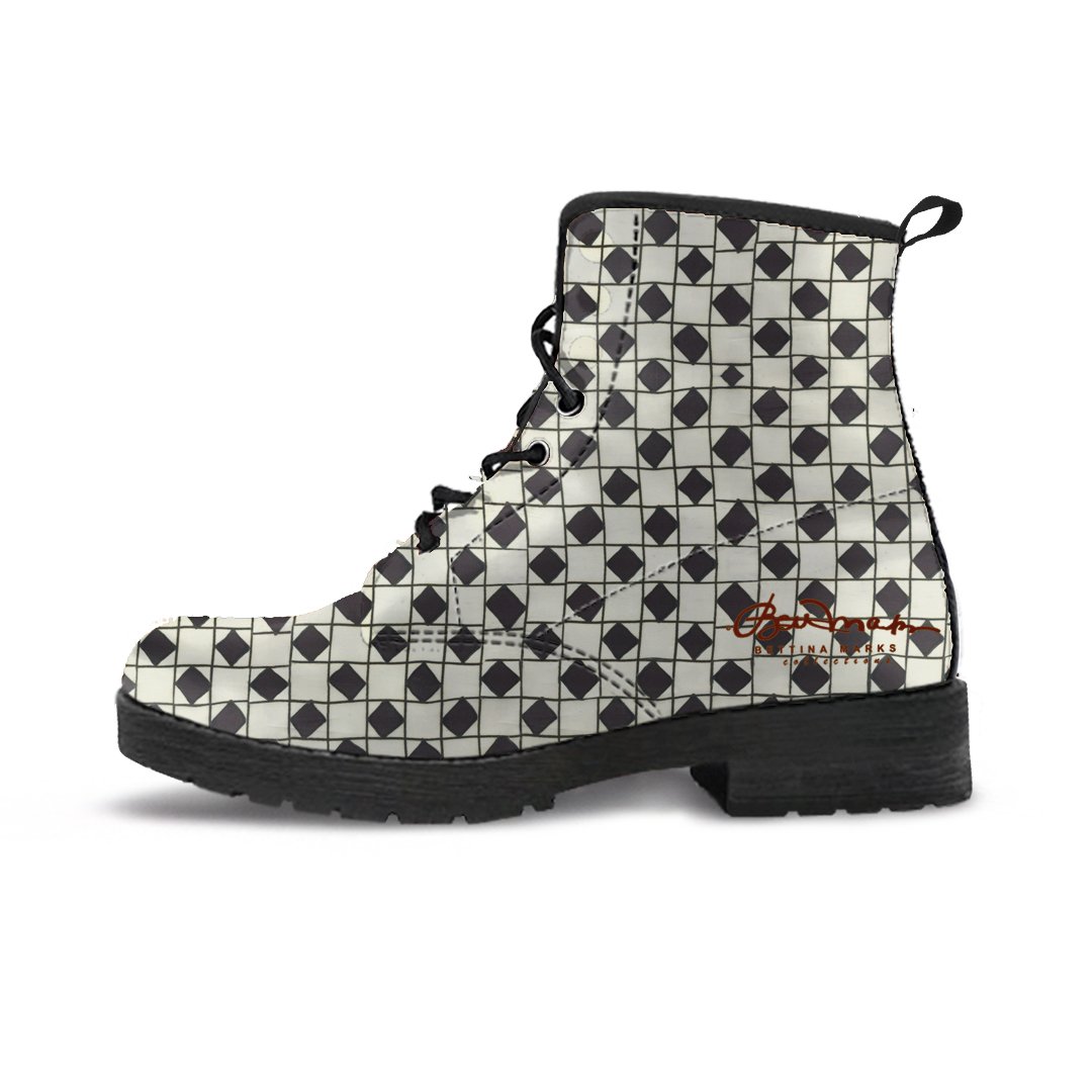 B&W Checkerboard Leather Boots (Vegan)