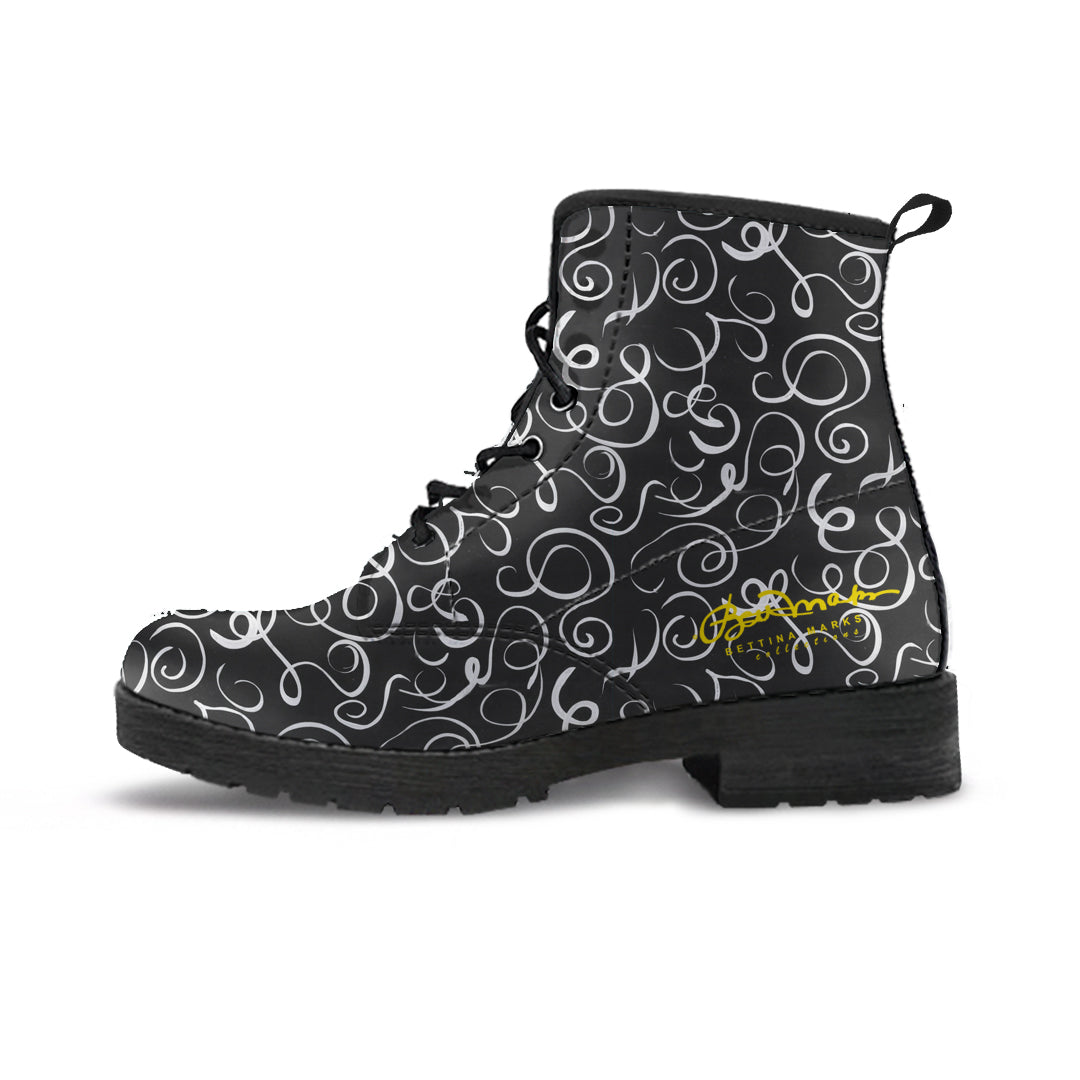 B&W Squiggles Leather Boots (Vegan)