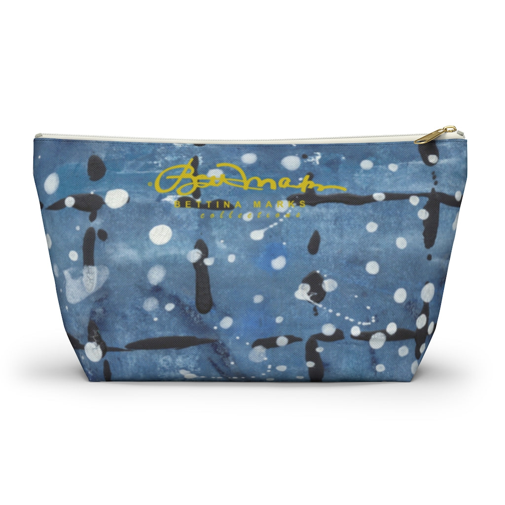Blu&White Dotted Plaid Accessory Pouch w T-bottom