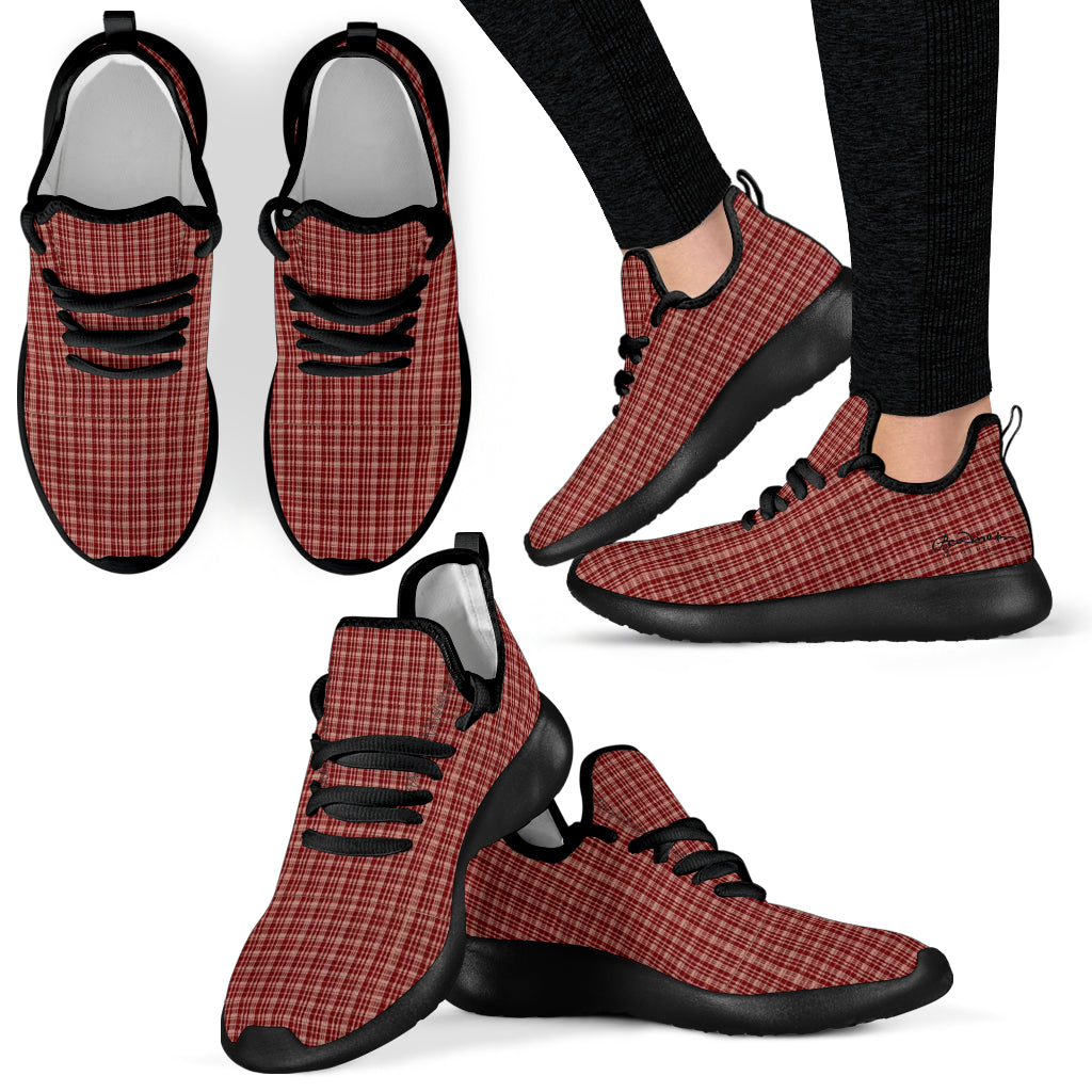 Maroon Beige Tight Plaid Mesh Knit Sneakers