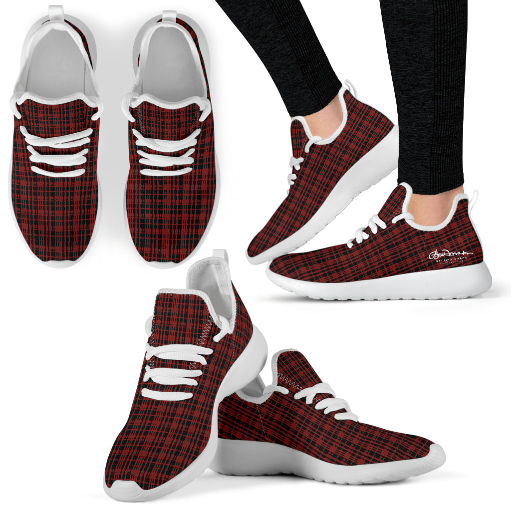Black Red Tight Plaid Mesh Knit Sneakers