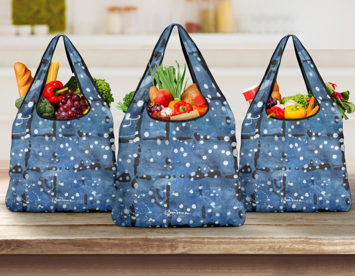 Blu&White Dotted Plaid Grocery Bag