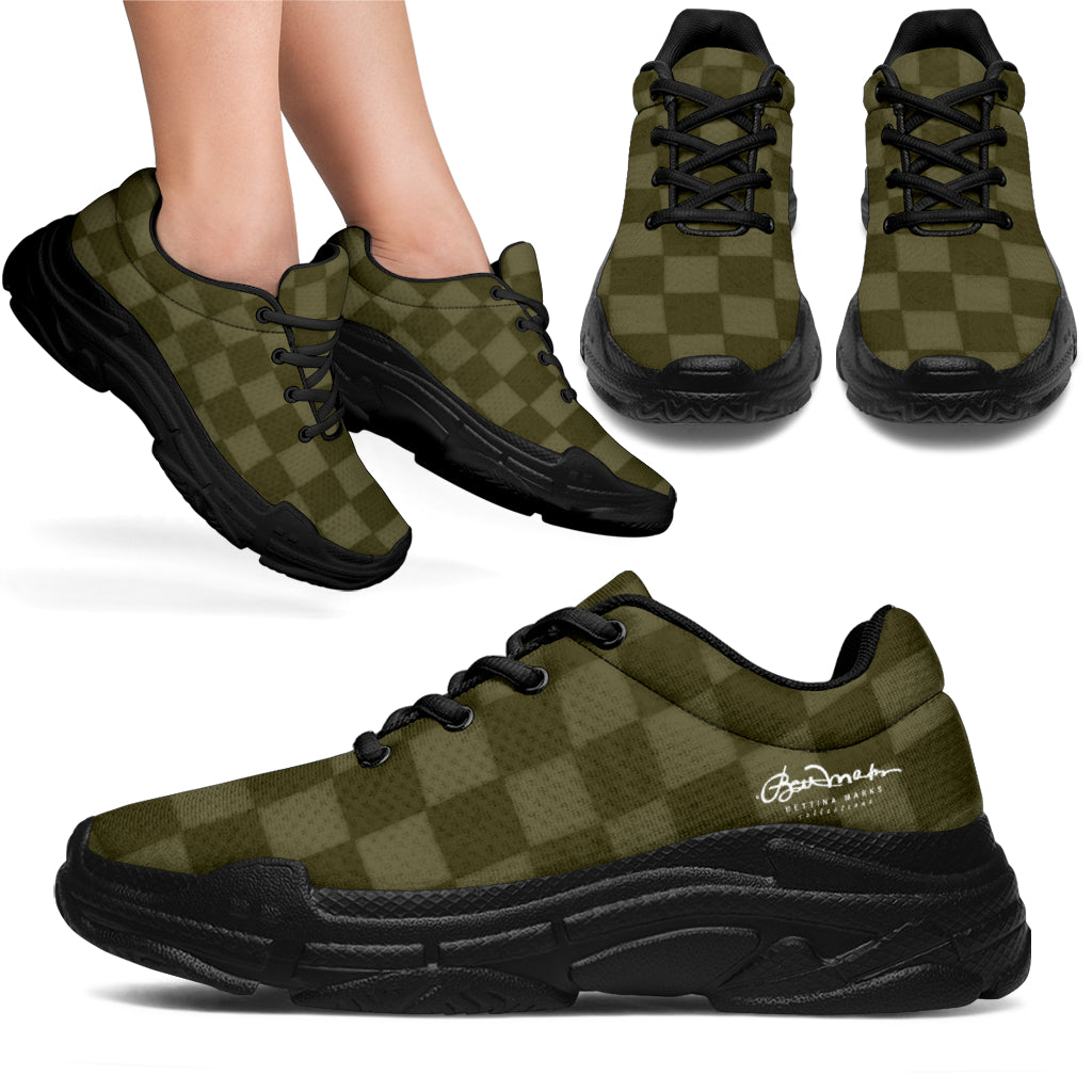 Khaki Checkerboard Athletic Sneakers