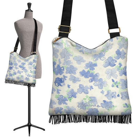 Blu&White Watercolor Floral Boho Bag