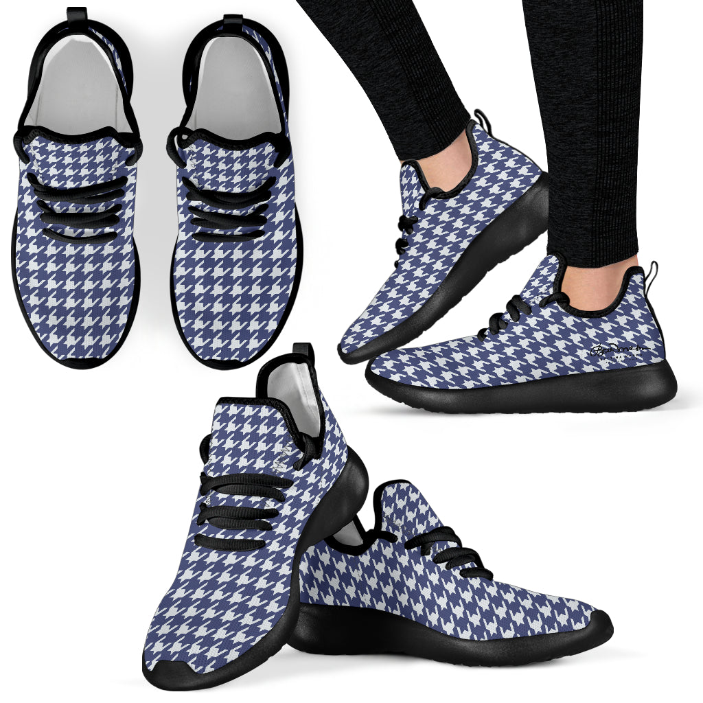 Navy Blue Houndstooth Mesh Knit Sneakers