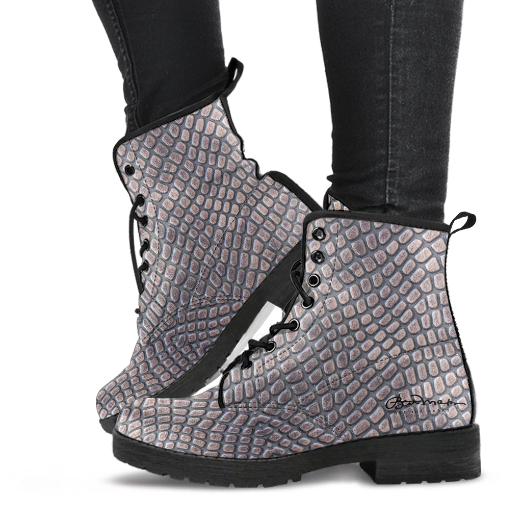 Croc Print Leather Boots (Vegan)