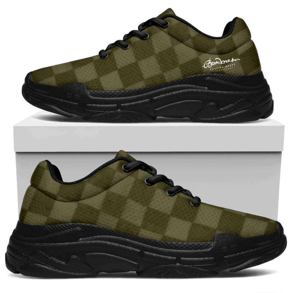 Khaki Checkerboard Athletic Sneakers