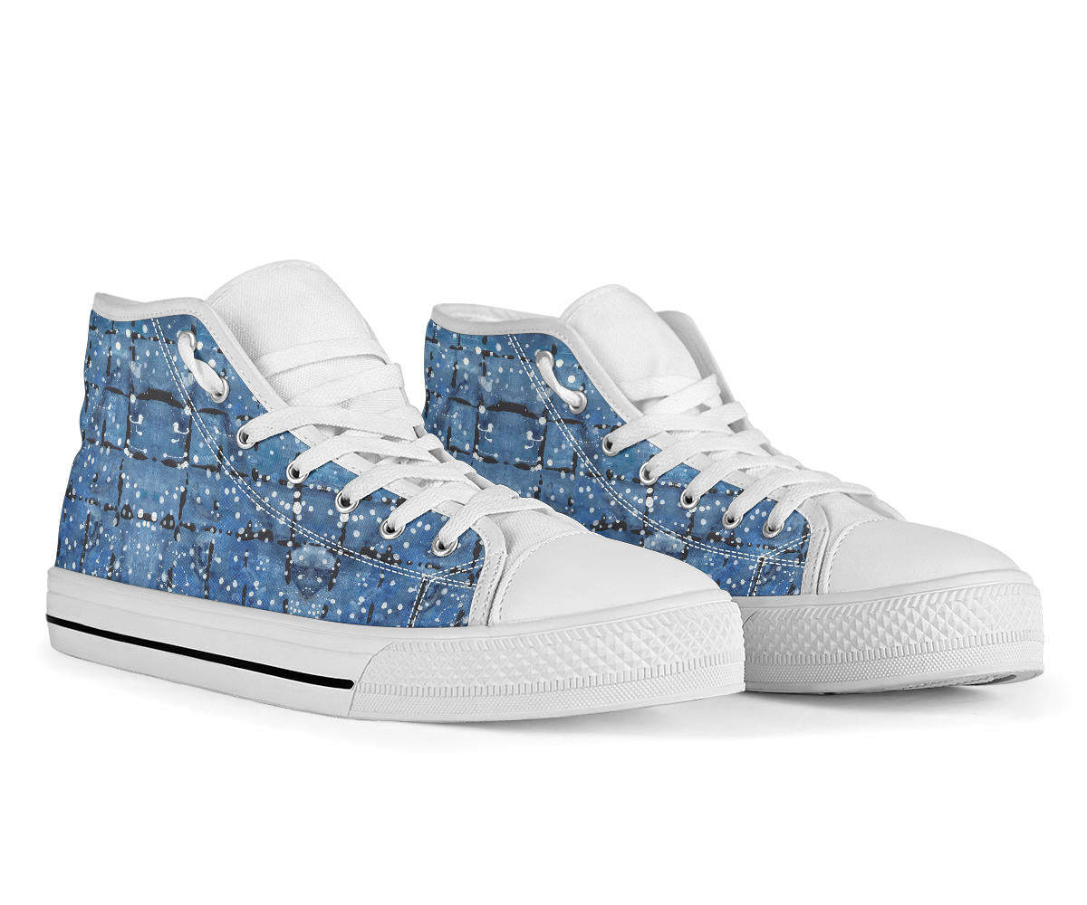 Blu&White Dotted Plaid High Top Sneakers