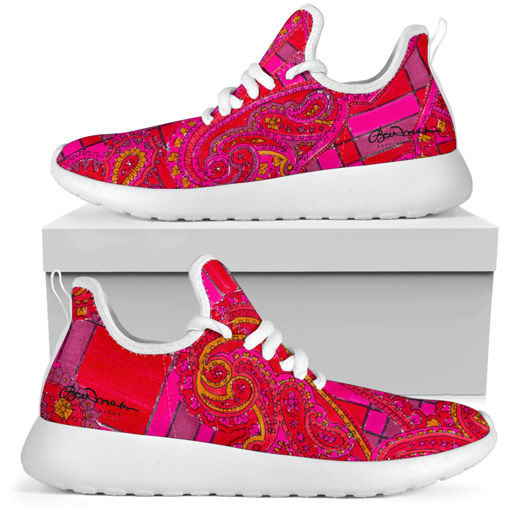 Bright Red Pink Mesh Knit Sneakers