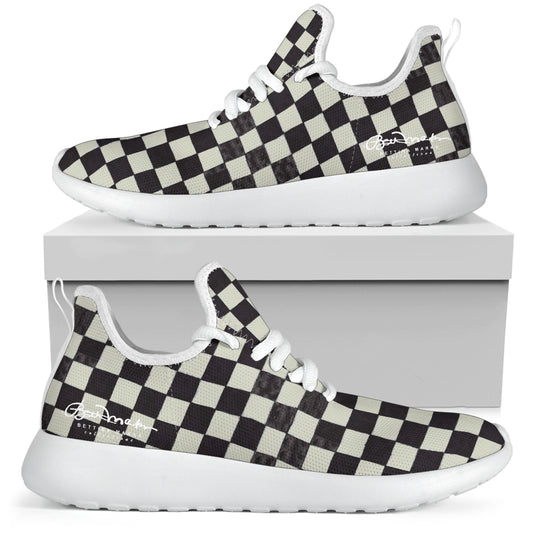 B&W Checkerboard Mesh Knit Sneakers