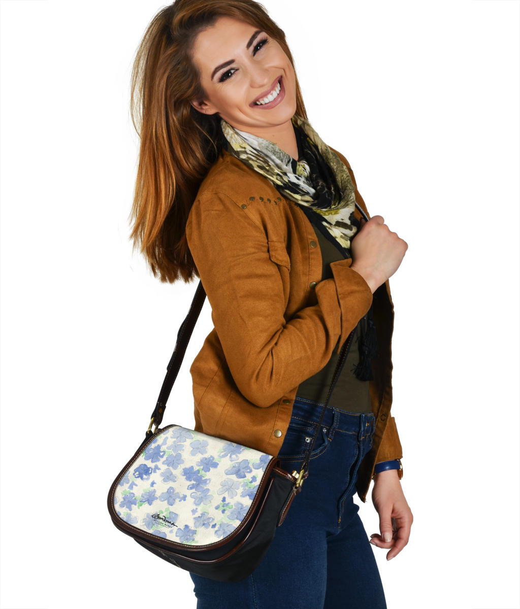 Blu&White Watercolor Floral Saddle Bag