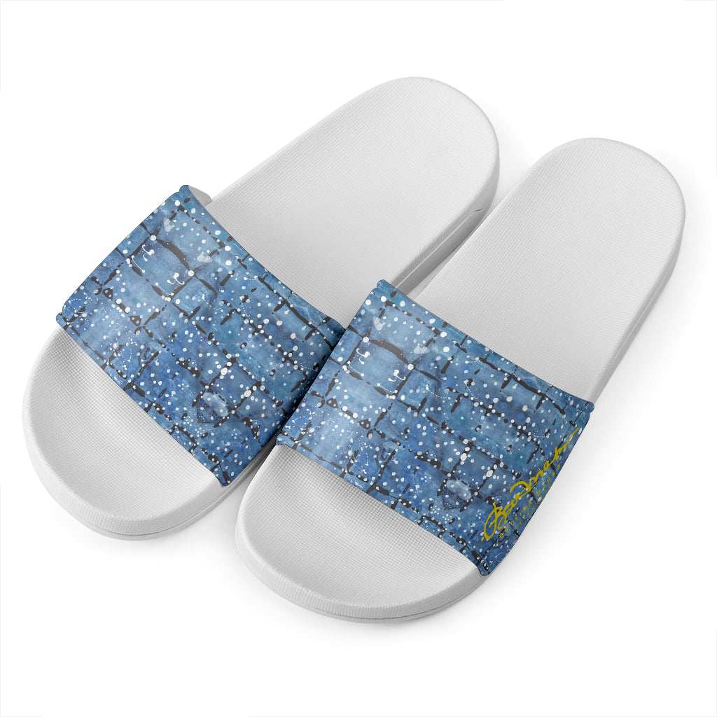 Blu&White Dotted Plaid Slide Sandal