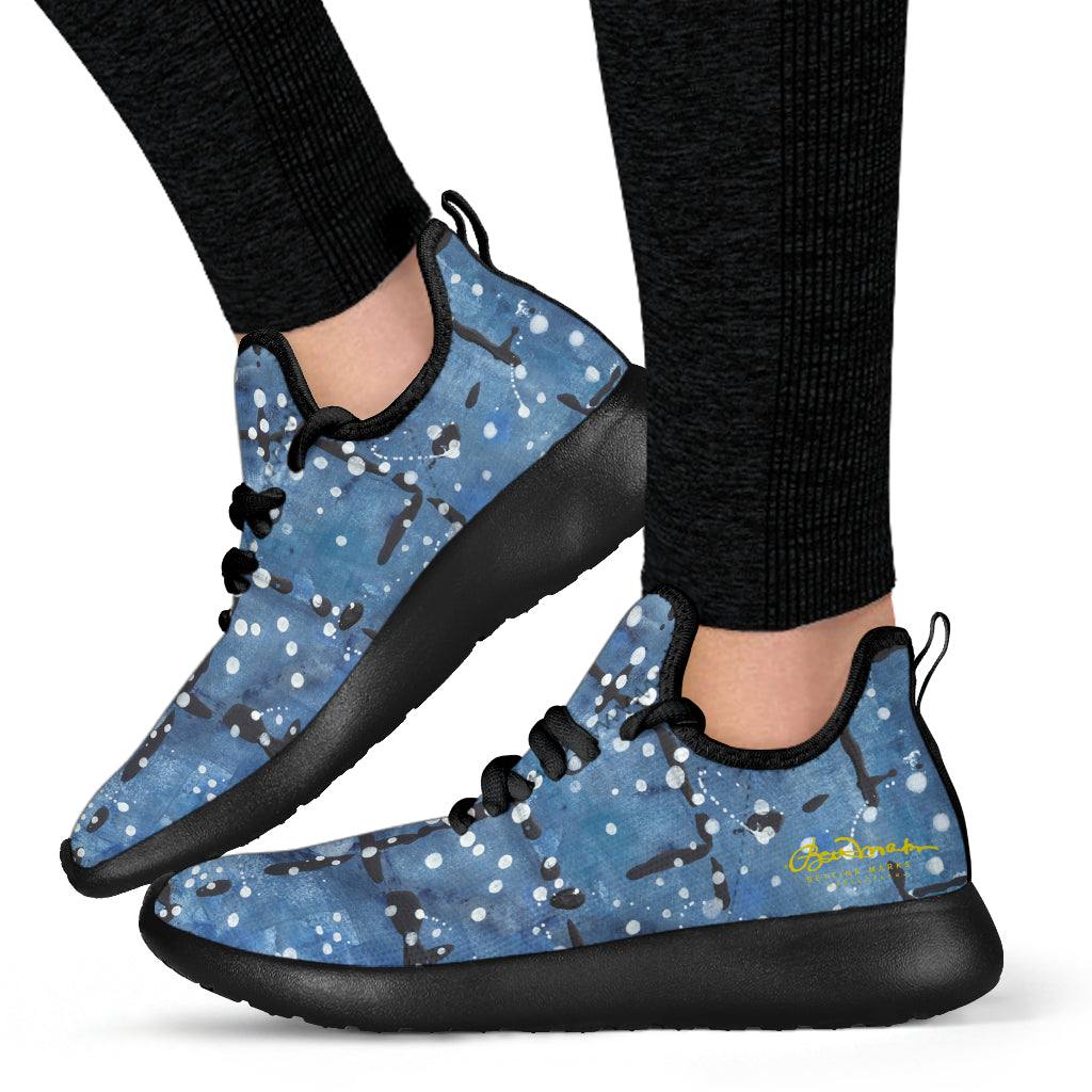 Blu&White Dotted Plaid Mesh Knit Sneakers