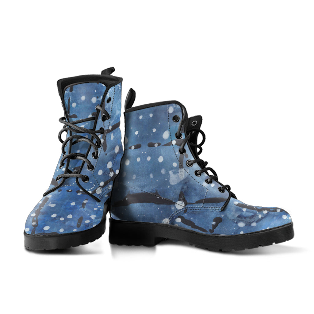 Blu&White Dotted Plaid Leather Boots (Vegan)
