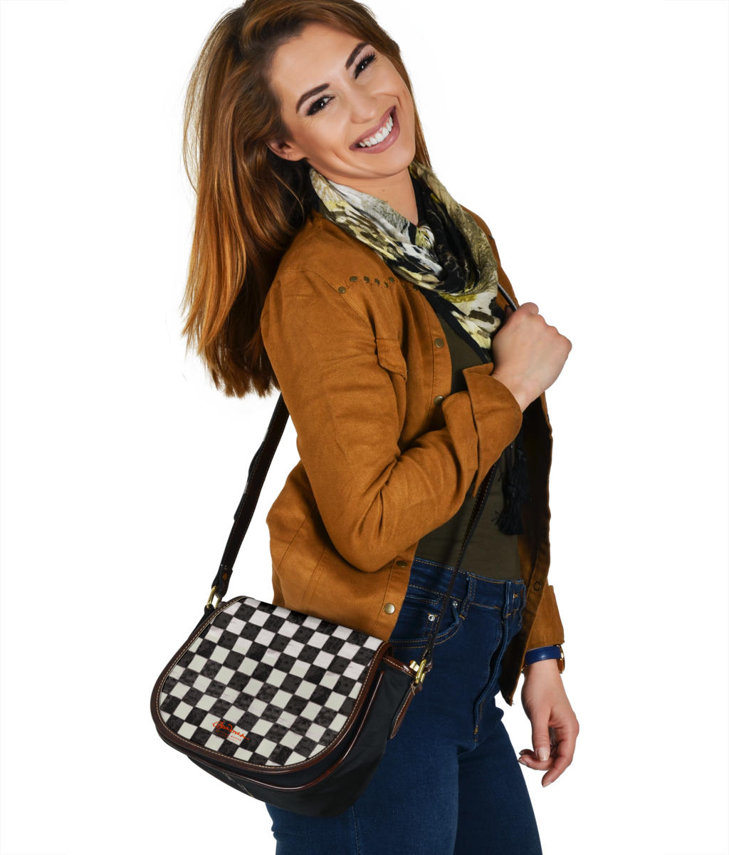 B&W Checkerboard Saddle Shoulder Bag