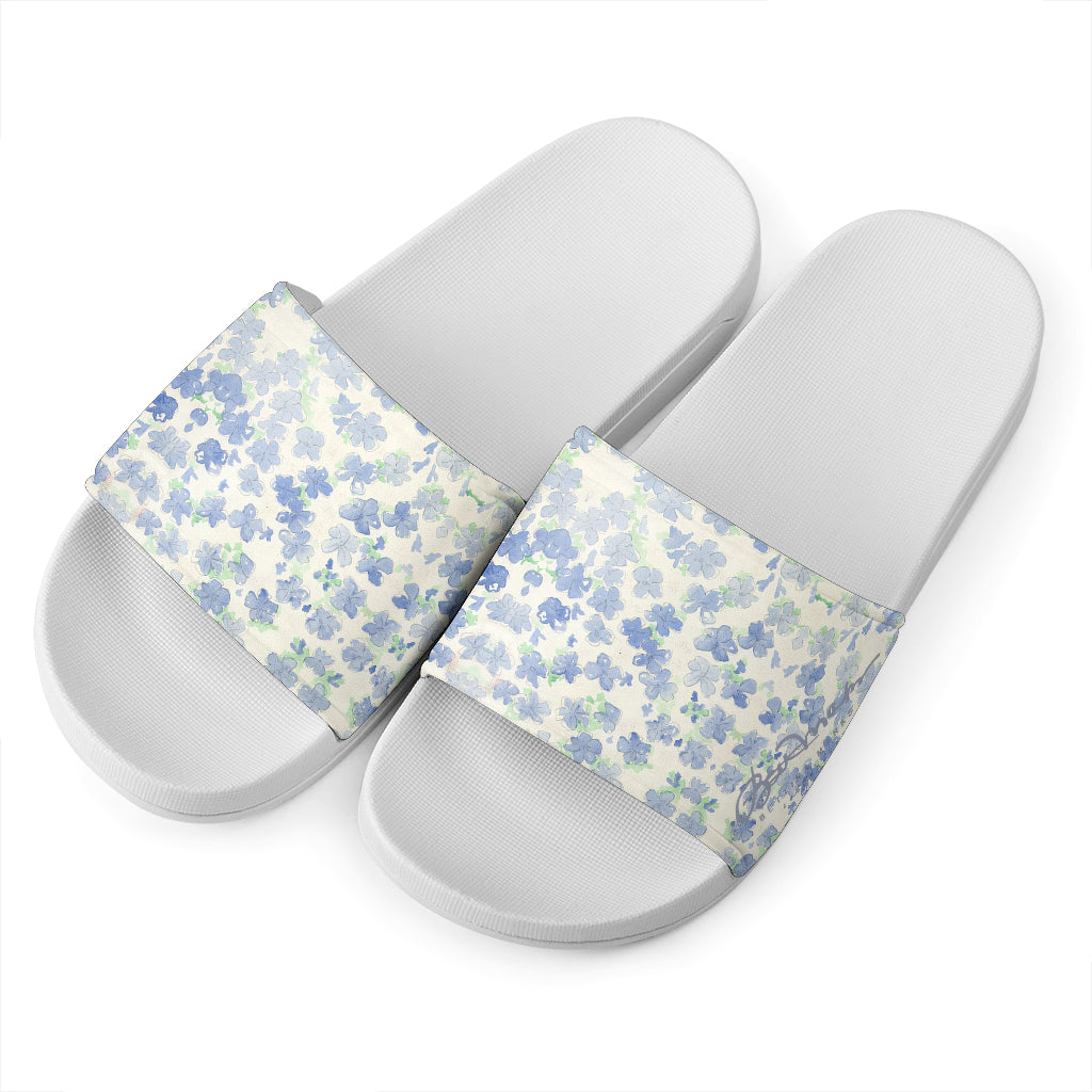 Blu&White Watercolor Floral Slide Sandal