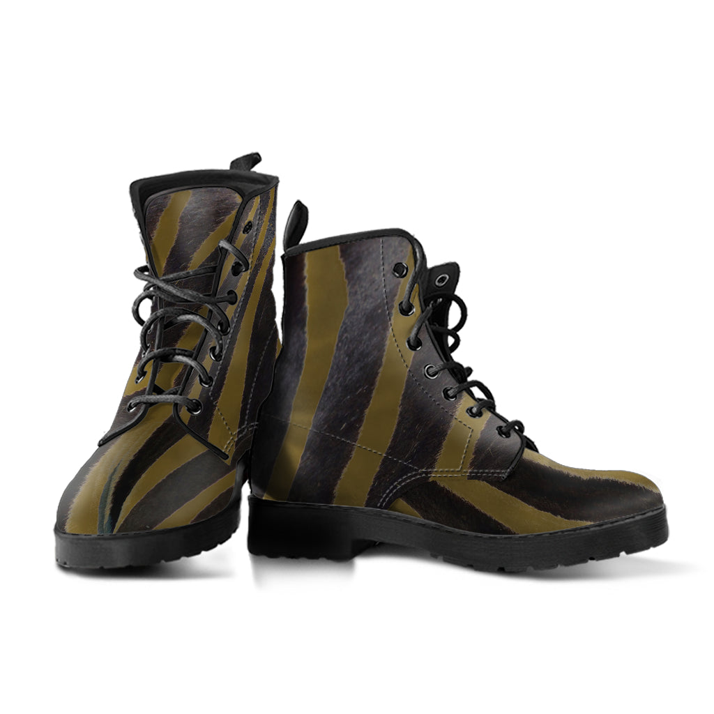 Olive Zebra Leather Boots (Vegan)