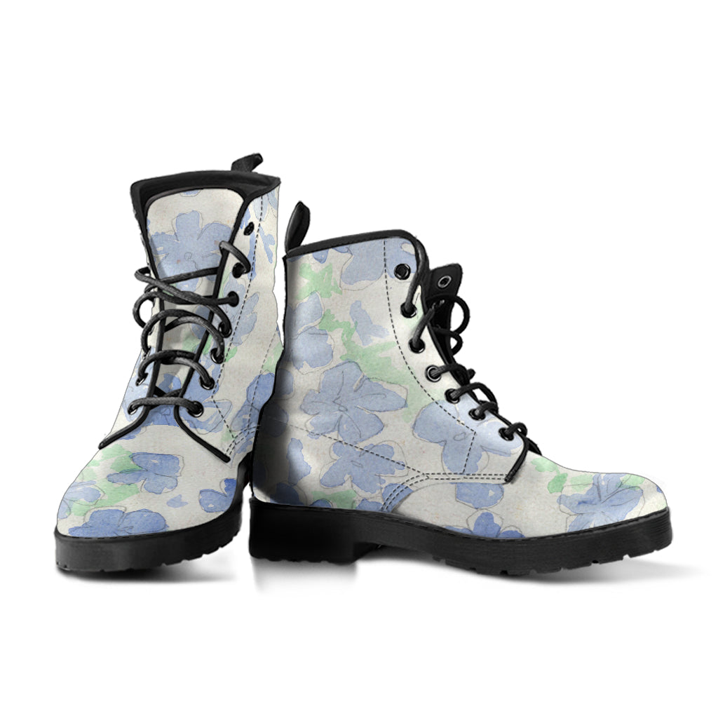 Blu&White Watercolor Floral Leather Boots (Vegan)