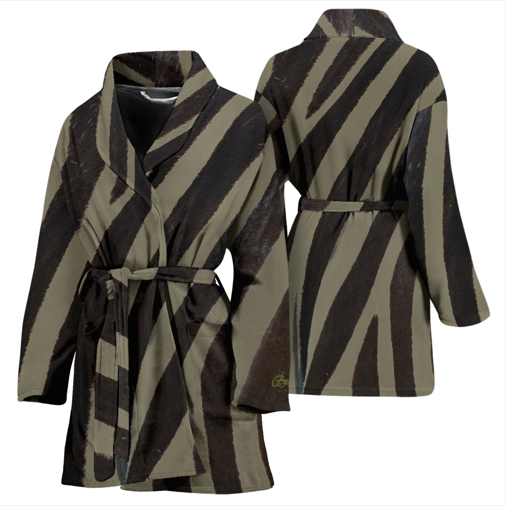 Khaki Zebra Bath Robe - Women