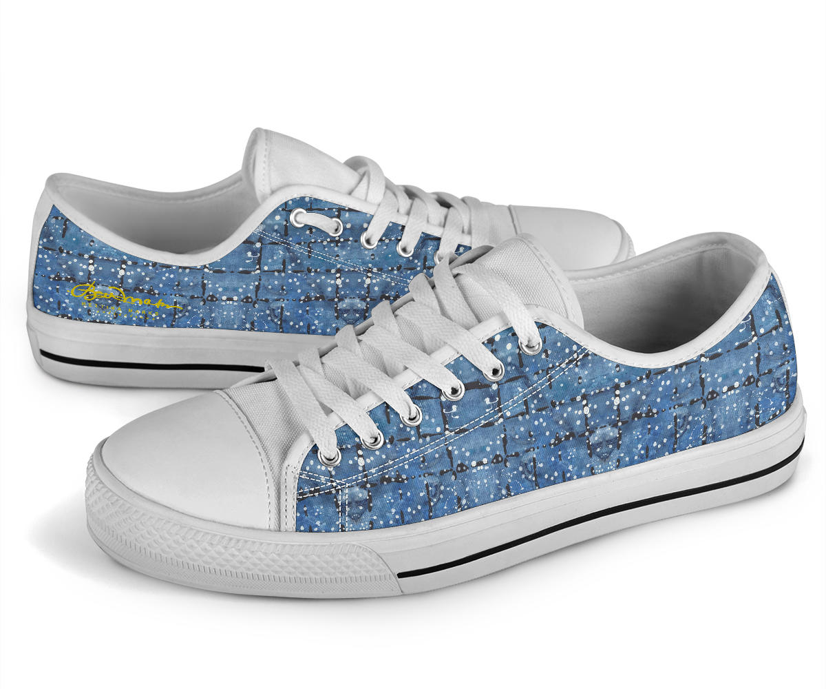 Blu&White Dotted Plaid Low Top Sneakers