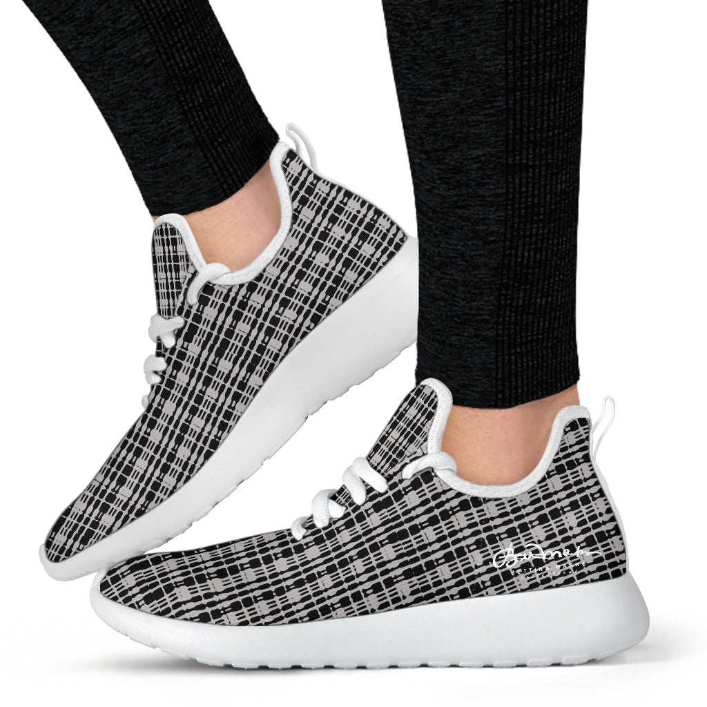 Grey Tight Plaid Mesh Knit Sneakers
