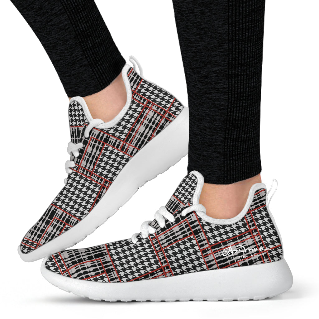 Plaid Houndstooth Mesh Knit Sneakers