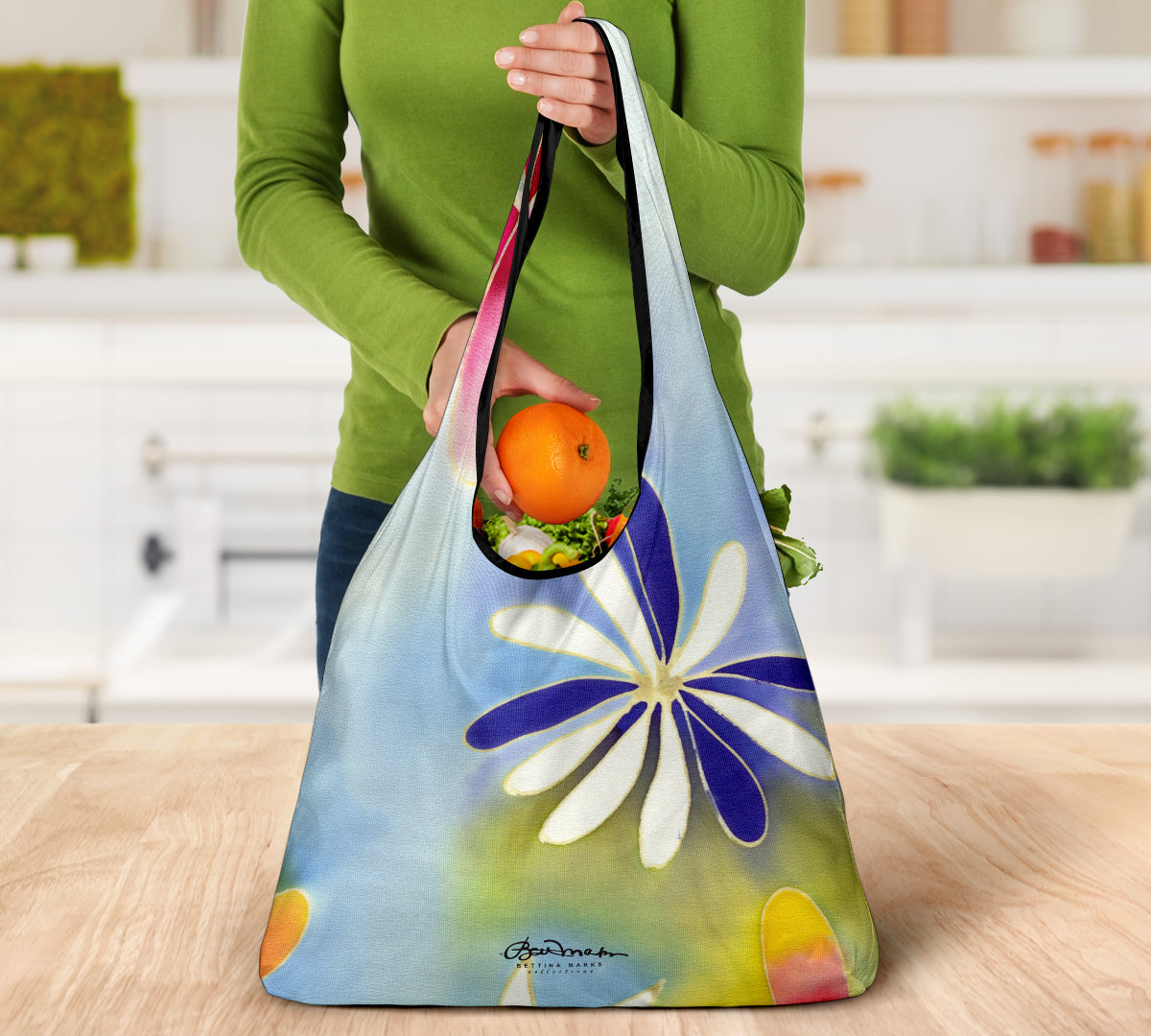 Sunrise Floral Grocery Bag